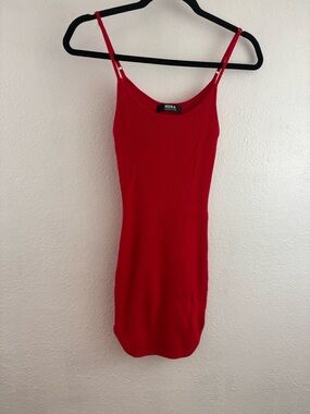 Hera collection red rib-knit bodycon mini dress spaghetti strap scoop neckline S